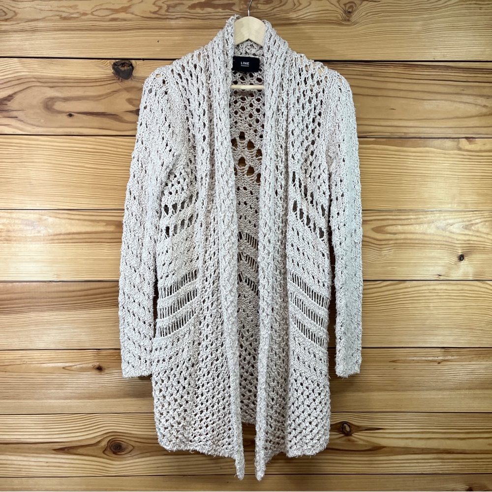 Line the Label Cardigan Sweater Duster Longline Small Cotton Ivory Festival B88